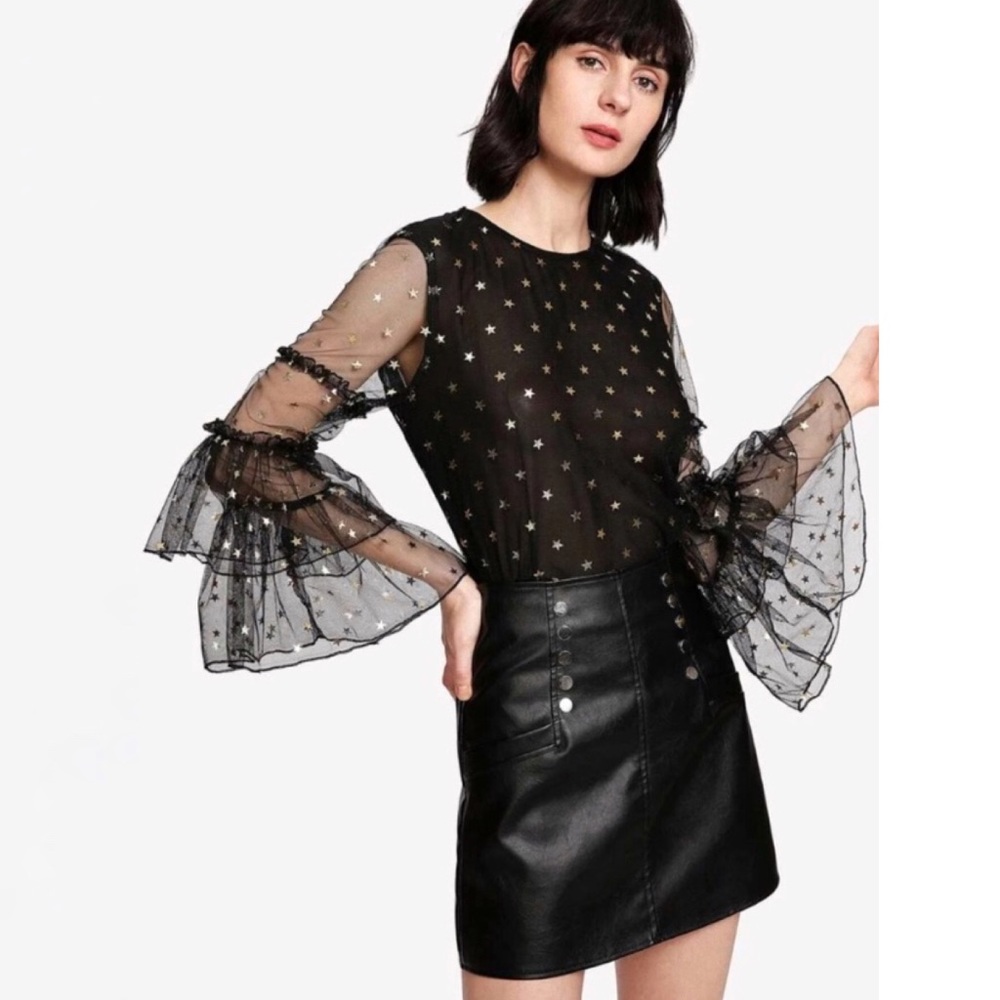 NEW • Gold Star Ruffle Blouse Party Top